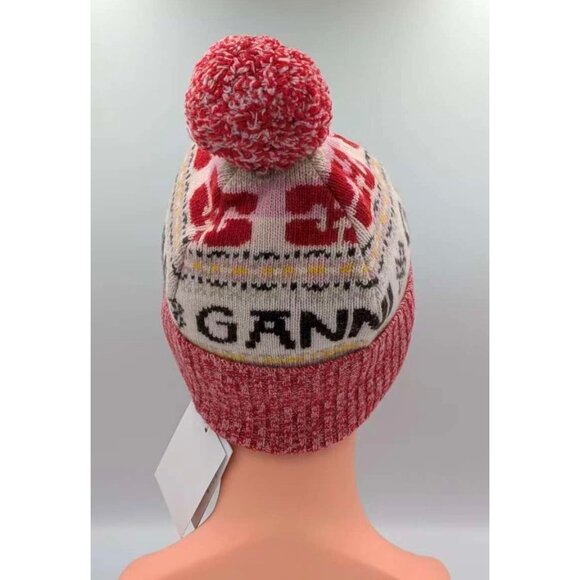 Ganni Women’s Graphic Wool Beanie Pompom Multicolor A4987 - Picture 10 of 10